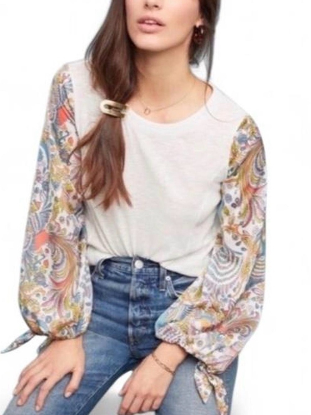 Anthropologie Scarf Sleeve Cotton Top